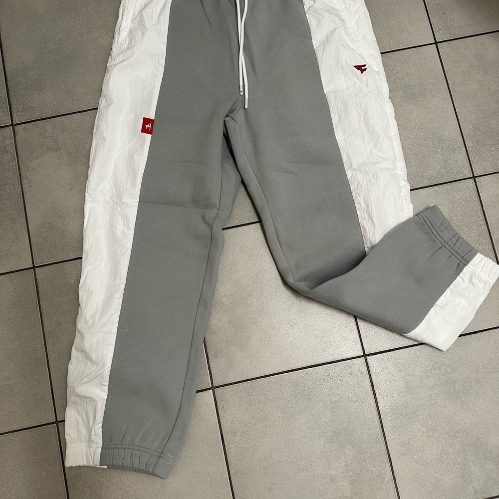 Gray and White Jogger Sweatpants with Elastic Cuffs